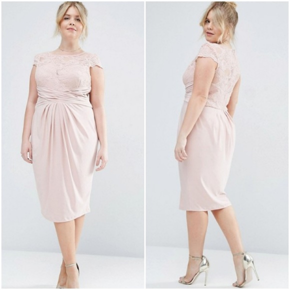 ASOS Curve Dresses & Skirts - ASOS Curve Lace Top Pleated Midi Dress Blush Pink